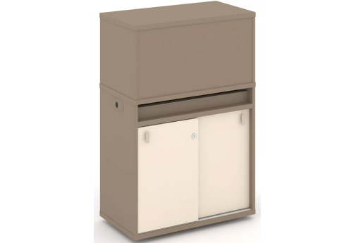 Тумба одиночная с надставкой низкой (набор №3, вариант 2), цвет латте + сатин