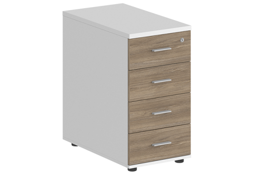 Тумба приставная с 4 ящиками (метабокс) с замком без топа Индиго Вуд, цвет белый + дуб темный