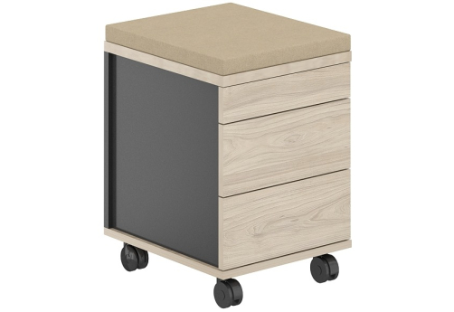 Тумба мобильная 2 ящика + 1 ящик-лоток метабокс с подушкой Фламинго, цвет антрацит + акация + бежевый