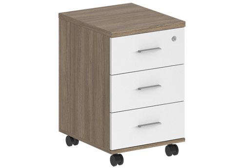 Тумба мобильная с 3 ящиками и центральным замком Индиго Вуд, цвет дуб темный + белый