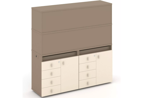 Тумба двойная с надставкой высокой (набор №4, вариант 2), цвет латте + сатин