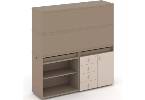 Тумба двойная с надставкой высокой (набор №10, вариант 2), цвет латте + капучино