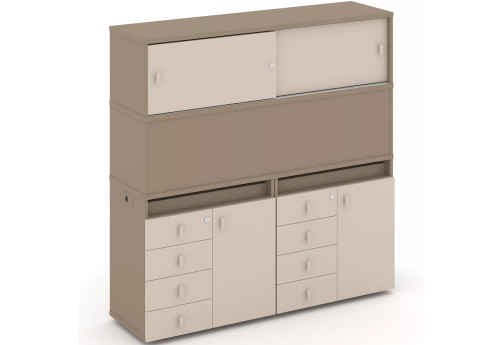 Тумба двойная с надставкой высокой (набор №6, вариант 2), цвет латте + капучино