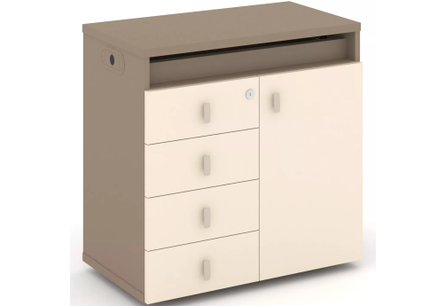 Тумба одиночная с топом (фасад + ящики), цвет латте + сатин
