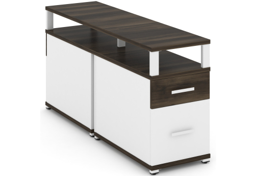 Тумба двухсторонняя приставная 1 ящик + 1 распашной фасад с надставкой Динен, цвет дуб мали-белый