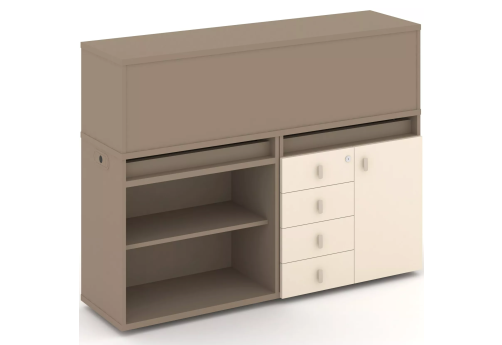 Тумба двойная с надставкой низкой (набор №8, вариант 2), цвет латте + сатин