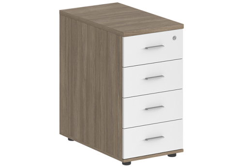 Тумба приставная с 4 ящиками с замком без топа Индиго Вуд, цвет дуб темный + белый