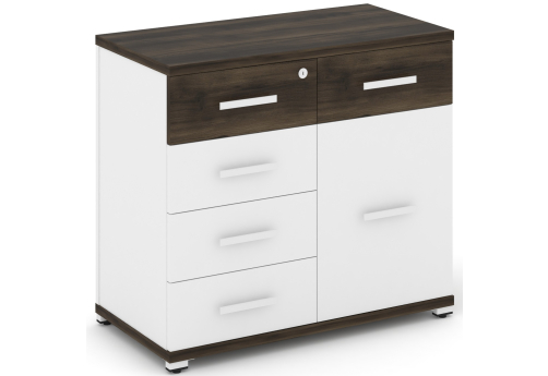 Тумба приставная широкая 5 ящиков + 1 распашной фасад Динен, цвет дуб мали-белый