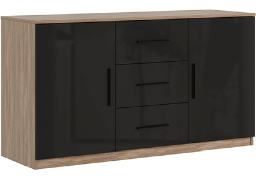 Креденция с ящиками с глянцевым фасадом Виенсо, цвет дуб + черный