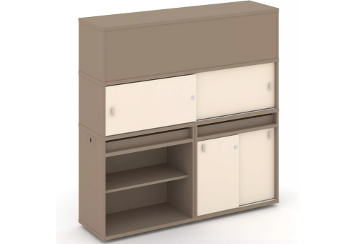 Тумба двойная с надставкой высокой (набор №15, вариант 1), цвет латте + сатин