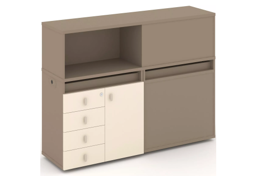 Тумба двойная с надставкой низкой (набор №16, вариант 2), цвет латте + сатин
