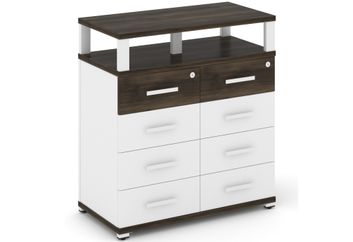 Тумба приставная широкая 8 ящиков с надставкой широкой Динен, цвет дуб мали-белый