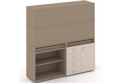 Тумба двойная с надставкой высокой (набор №11, вариант 2), цвет латте + капучино