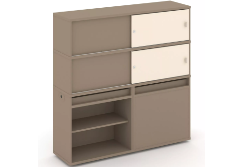 Тумба двойная с надставкой высокой (набор №22, вариант 1), цвет латте + сатин