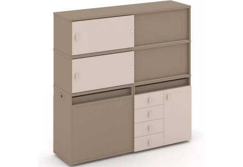 Тумба двойная с надставкой высокой (набор №25, вариант 1), цвет латте + капучино