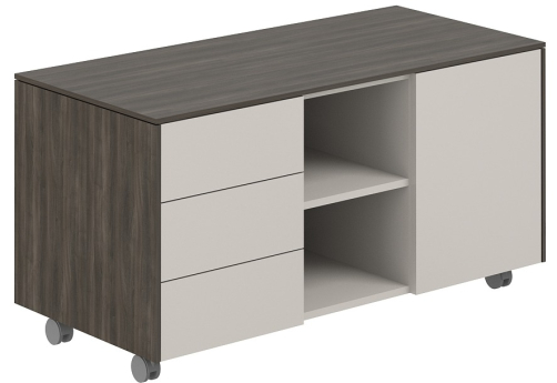 Тумба мобильная 3-х секционная Дания, цвет брэнсон трюфель + серый камень