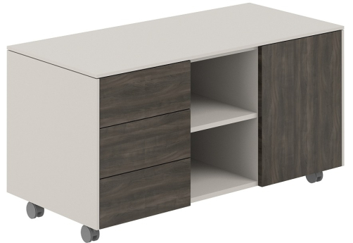 Тумба мобильная 3-х секционная Дания, цвет серый камень + брэнсон трюфель