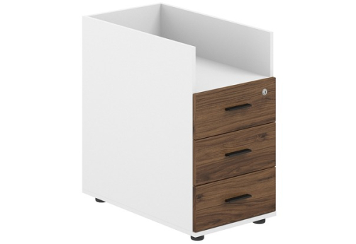 Тумба приставная с 3 ящиками (метабоксы) и нишей (без топа) Индиго Вуд, цвет дуб модена + белый