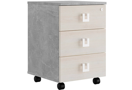 Тумба подкатная с 3 ящиками Челси, цвет дуб шамони светлый + бетон светлый