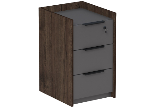 Тумба подкатная 3 ящика (метабокс) с замком Венди, цвет брауни + графит