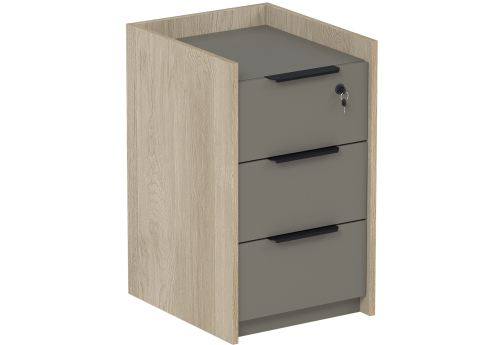 Тумба подкатная 3 ящика (метабокс) с замком Венди, цвет светлый дуб + терра