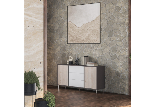 Греденция Кронберг, цвет белый + дуб + вольфрам