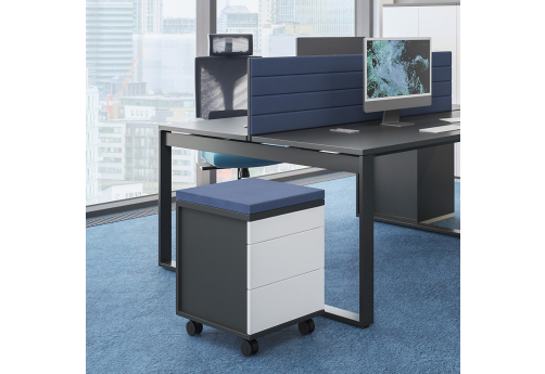 Тумба мобильная 2 ящика + 1 ящик-лоток с подушкой Фламинго, цвет антрацит + белый