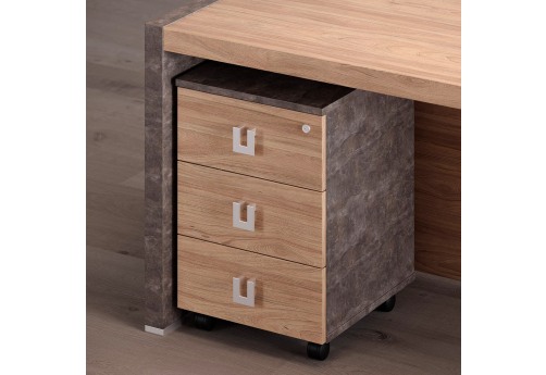Тумба подкатная с 3 ящиками Челси, цвет вяз + бетон темный