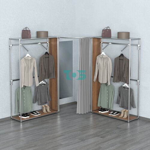 Примерочная (вход- дуга) с зеркалом из системы ХРОМ с поручнями №3-1