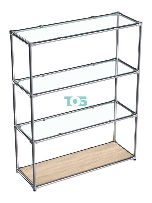 Торговый хромированный стеллаж с прозрачными полками №7