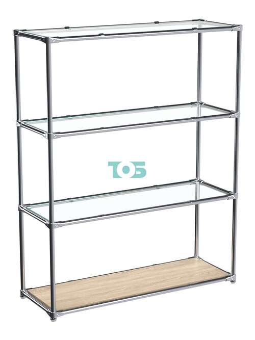 Торговый хромированный стеллаж с прозрачными полками №7