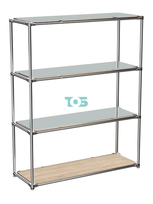 Торговый хромированный стеллаж с зеркальными полками №7