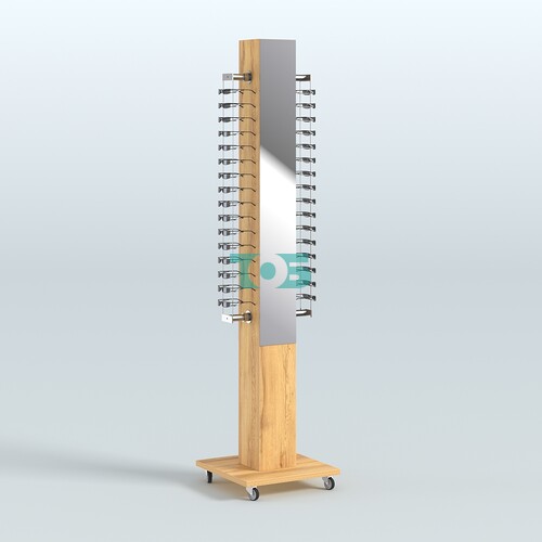 Островная торговая стойка из ДСП для продажи очков №1-Д24 открытого типа (с торцевыми зеркалами)