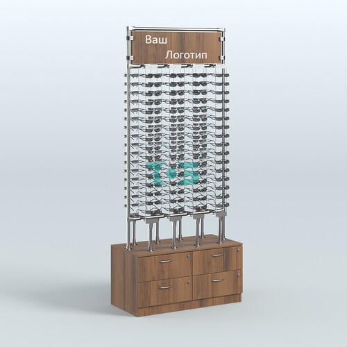 Островная двусторонняя витрина для продажи очков без задней стенки №ОВДПО-ОД-Т19-Д24 (открытый доступ)