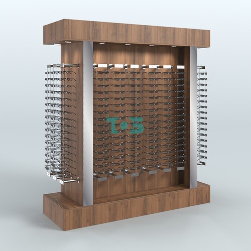 Комплект стеллажей из ДСП с подсветкой для продажи очков №1-б-Д24 (откр.доступ) с торцевыми зеркалами