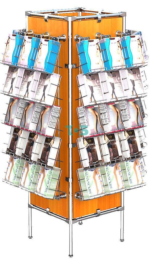 Островной хромированный стенд Квадрат с наклонными ячейками для колгот №4-Д11