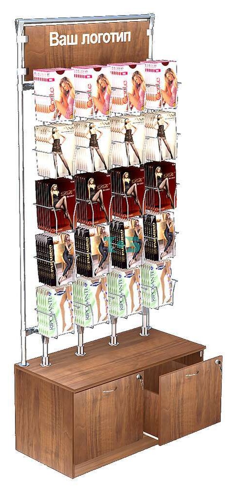 Торговая пристенная витрина с ячейками в виде карманов для продажи колгот без задней стенки №ВДПК-Т20-Д12