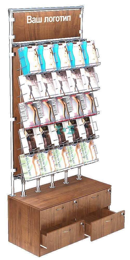Торговая витрина с наклонными ячейками для продажи колгот №ВДПК-Т19-Д11 З/С-ДСП