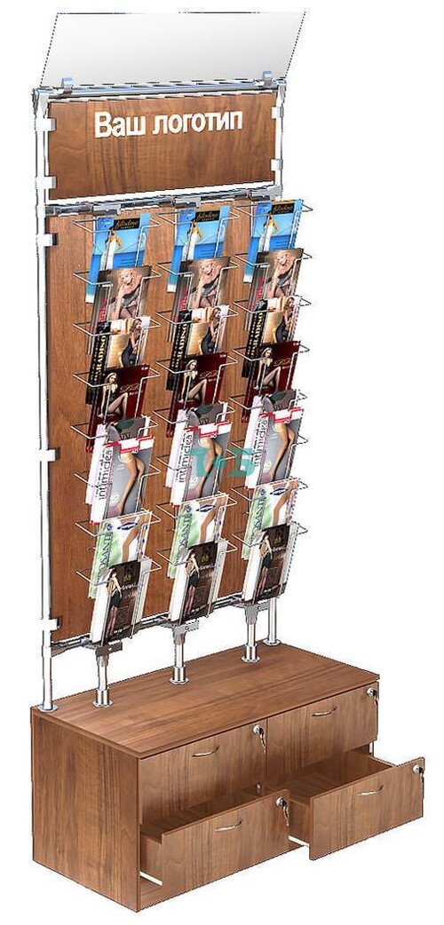 Стационарная витрина с четырьмя выдвижными ящиками для продажи колгот №ВДПК-Т19-Z-Д04 З/С-ДСП (с обзорным зеркалом)
