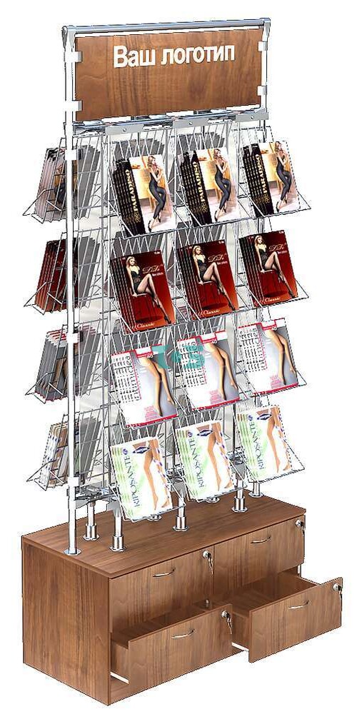 Сборная островная витрина с накопительными ящиками для продажи колгот З/C-Зеркало №ОВДПК-Т19-Д02