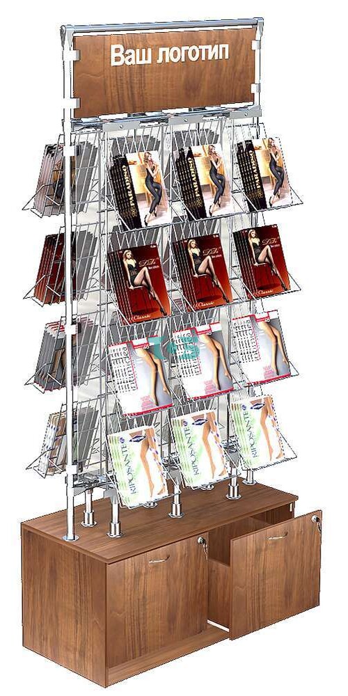 Островная двусторонняя витрина с двумя выдвижными ящиками для продажи колгот З/C-Зеркало №ОВДПК-Т20-Д02