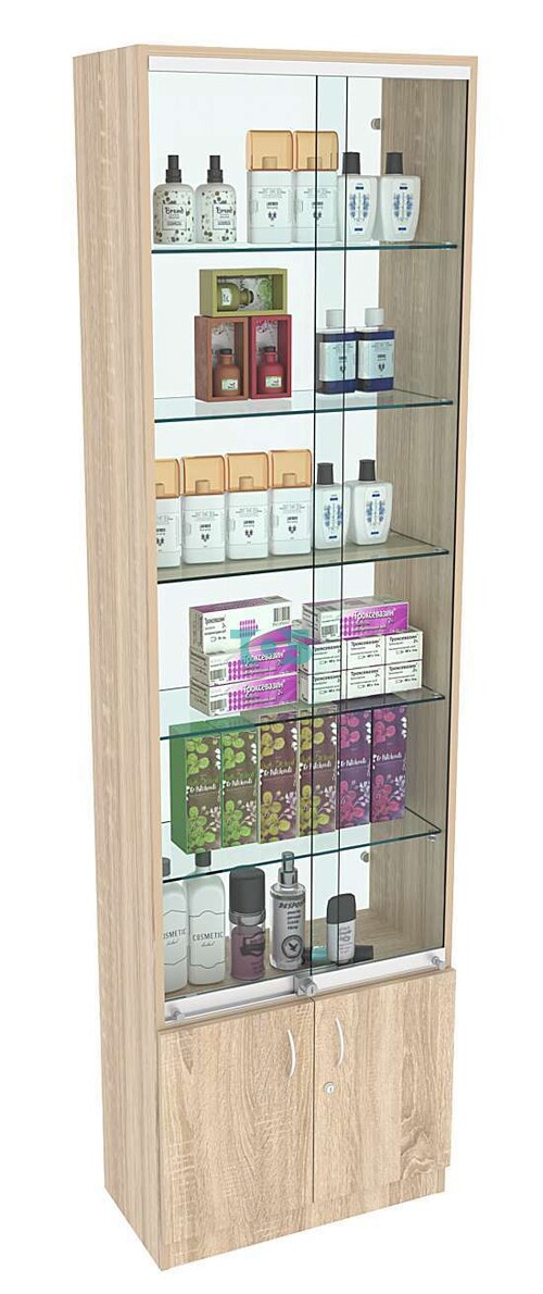 Витрина СЭСП-Z №2-300 (З/C - Стекло) со стеклянными полками и шторками