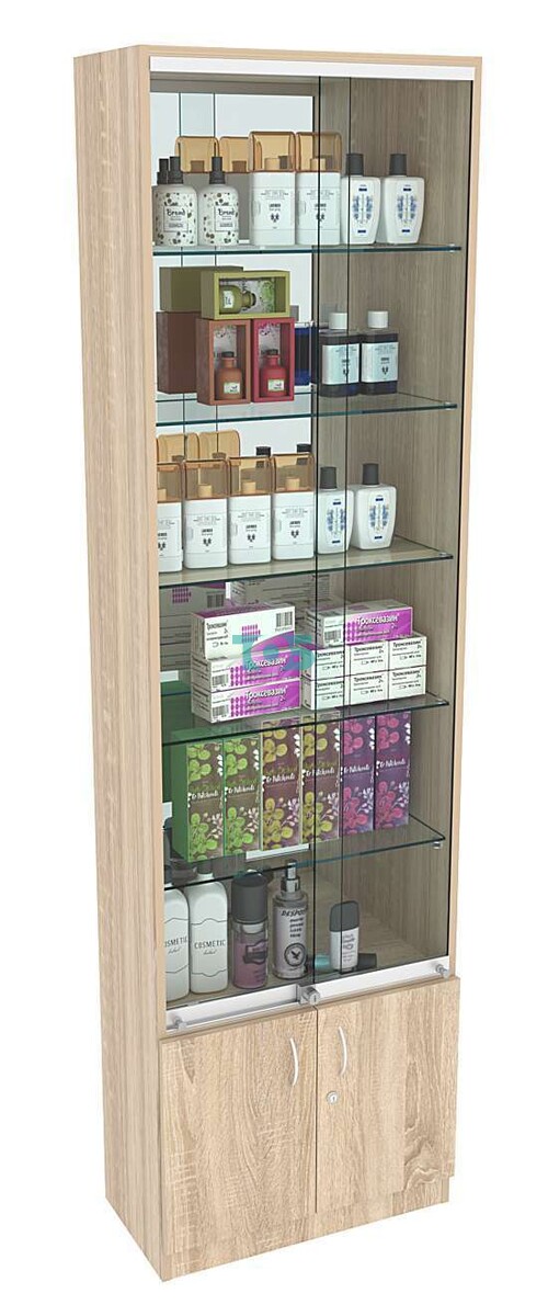 Витрина СЭСП-Z №2-300 (З/C - Зеркало) со стеклянными полками и шторками