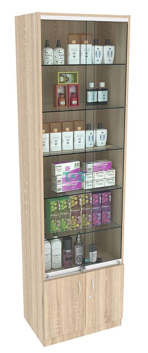 Витрина СЭСП-Z №2-400 (З/C - ДВП) со стеклянными полками и шторками