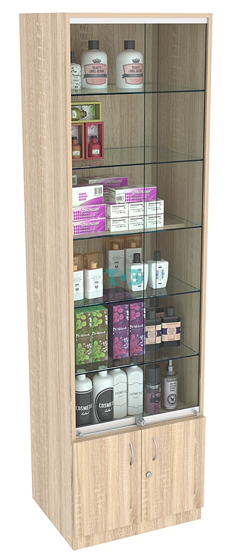 Витрина СЭСП-Z №2-500 (З/C - ДВП) со стеклянными полками и шторками