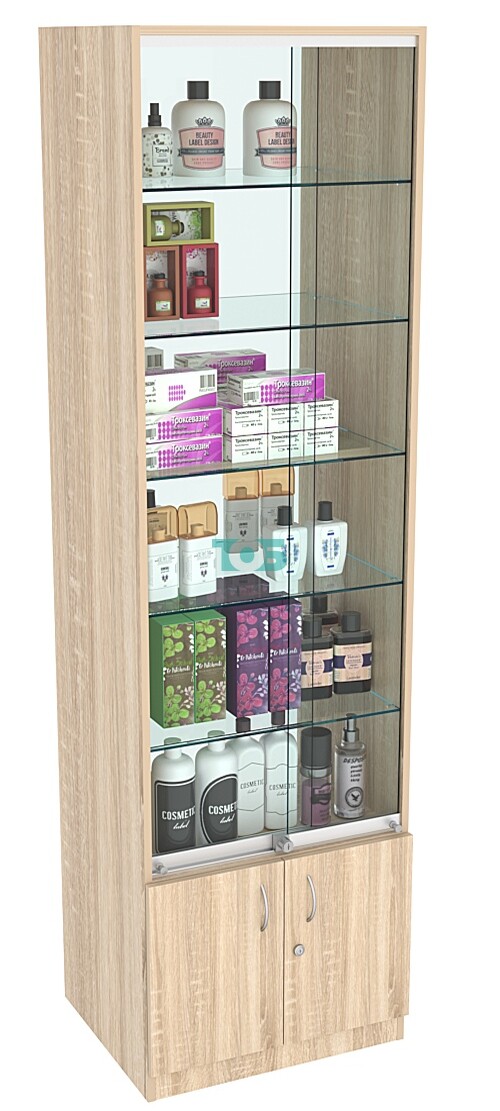 Витрина СЭСП-Z №2-500 (З/C - Стекло) со стеклянными полками и шторками