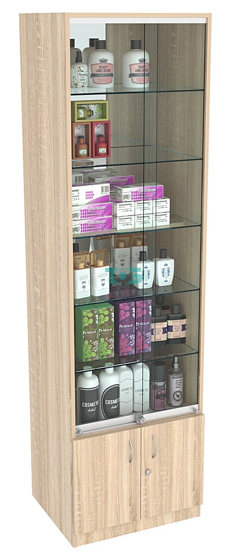 Витрина СЭСП-Z №2-500 (З/C - Зеркало) со стеклянными полками и шторками