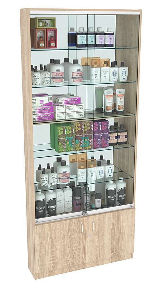 Витрина СЭСП-Z №1-200 (З/C - Зеркало) со стеклянными полками и шторками