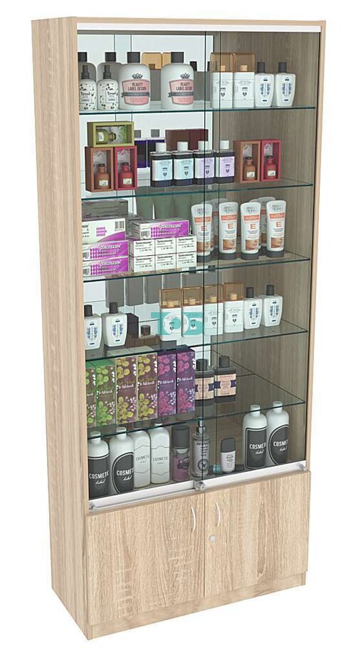 Витрина СЭСП-Z №1-400 (З/C - Зеркало) со стеклянными полками и шторками