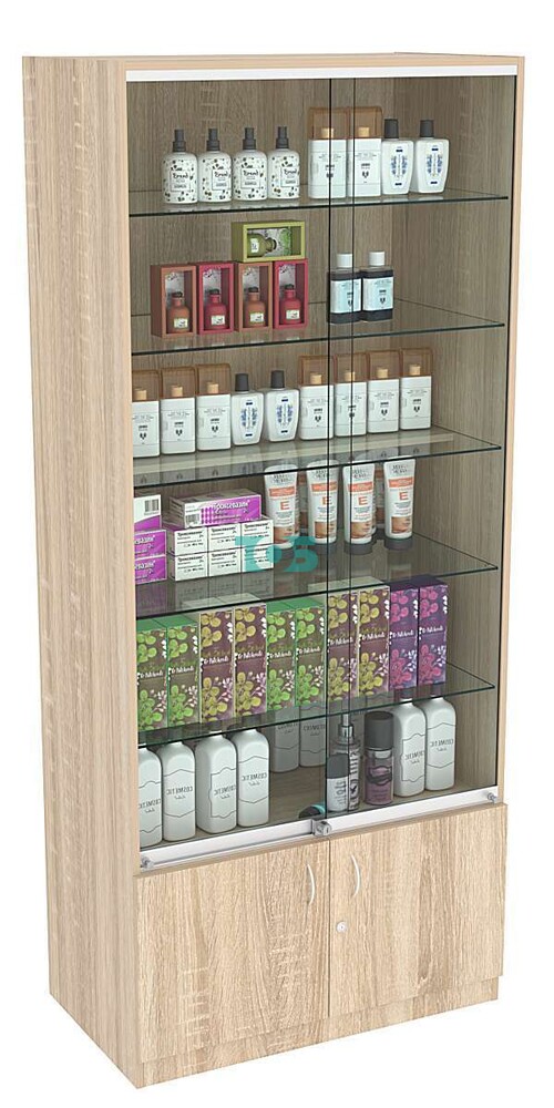 Витрина СЭСП-Z №1-500 (З/C - ДВП) со стеклянными полками и шторками